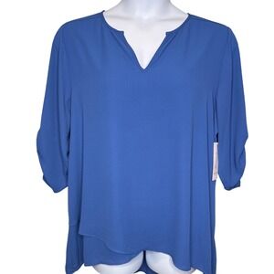 Karen Kane Womens Royal Blue Free Spirit Top Size 2X Asymmetrical Hem Flowy